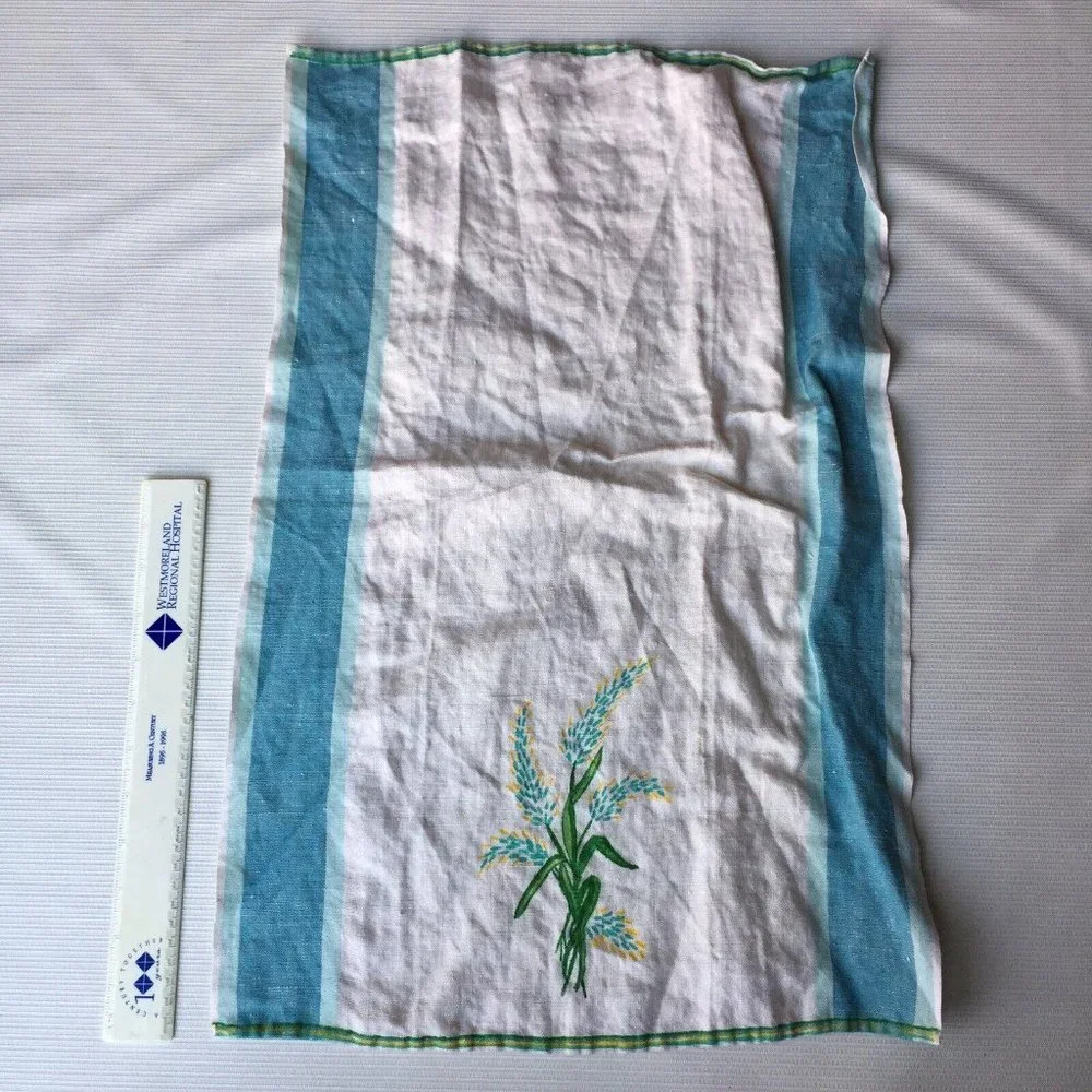 2 Vintage Linen Kitchen Dish Towel Fabric Corn Plant Art Farm Country Rustic